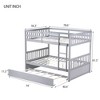 Gulches Full Over Full Rubber Wood Bunk Bed with Trundle, Ladder and Guardrails, Convertible to 2 Full Size Beds, with Twin Size Trundle,Light Grey - 4 of 4