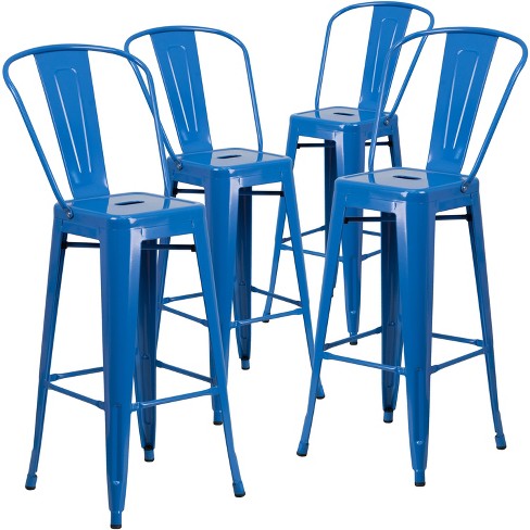 Blue metal bar outlet stools with back