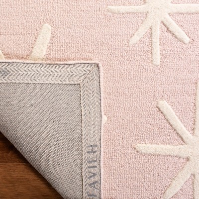Ivory and Pink Hand-Tufted Wool Kids Square Rug, 5x5 ft