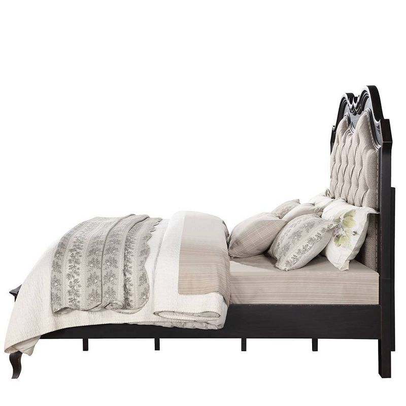 82.5&#34; Eastern King Bed&#34; Chelmsford Beds Beige Fabric Antique Black Finish - Acme Furniture, 3 of 7