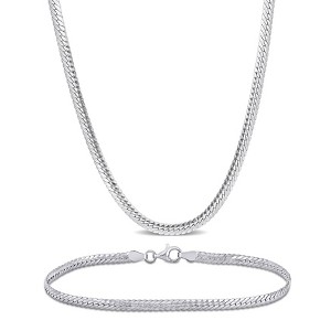 EVERLY JEWELRY | Sterling Silver 3mm Herringbone Chain Necklace and Bracelet Set -18 in + 7.5 in - 1 of 4