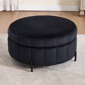 Hrinhom 31.5"W Round Storage Ottoman,Upholstered Velvet Footstool With Reversible Lid - 1 of 4