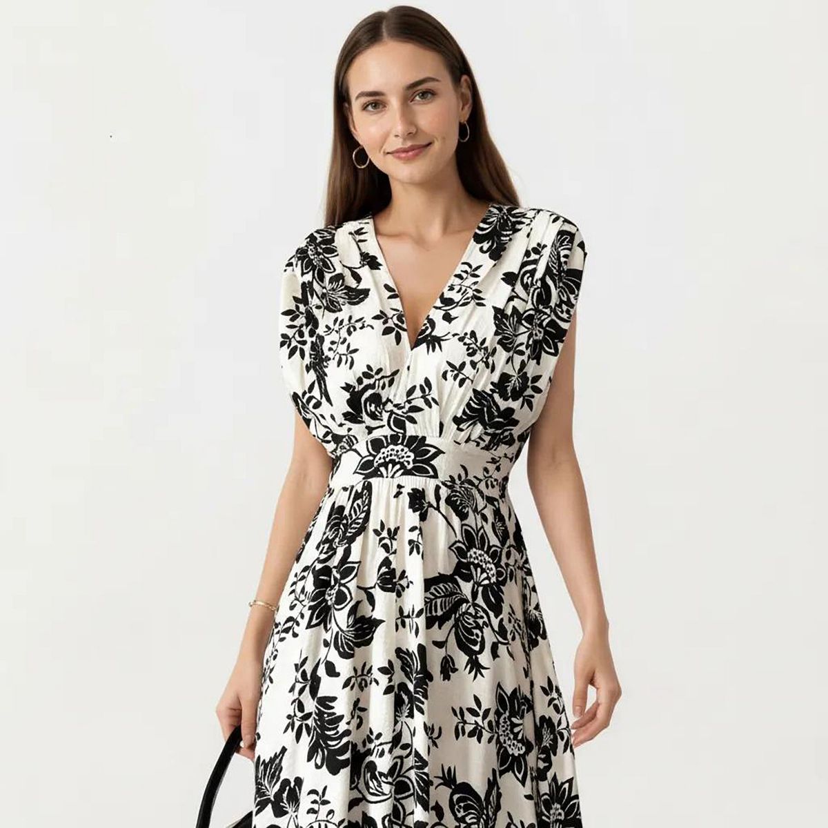 Anna-Kaci Women's V Neck Maxi Dress with Floral Print and Flutter Sleeves - thumbnail 2