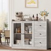 Homhougo Sideboard Buffet Cabinet with Storage, 43" Coffee Bar Cabinet with Glass Doors and 3 Drawers Gray - 4 of 4