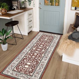 Acekool Area Rugs: Washable Non-Slip Vintage Floral Botanical Carpet, Soft Low Pile Foldable Stain Resistant Rugs for Living Room, Bedroom, Home - 1 of 4