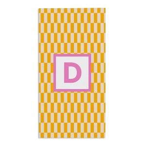 Personalization Mall Bright Check 30x60 Beach Towel, Yellow/Pink - 1 of 2