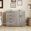 43.3" Low Dresser with 2 Doors & 4 Drawers - Multifunctional Wooden Wardrobe with Hanging Rod for Bedroom - 3 of 4
