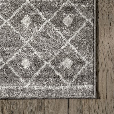 50'' Gray Synthetic Moroccan Trellis Low Pile Area Rug
