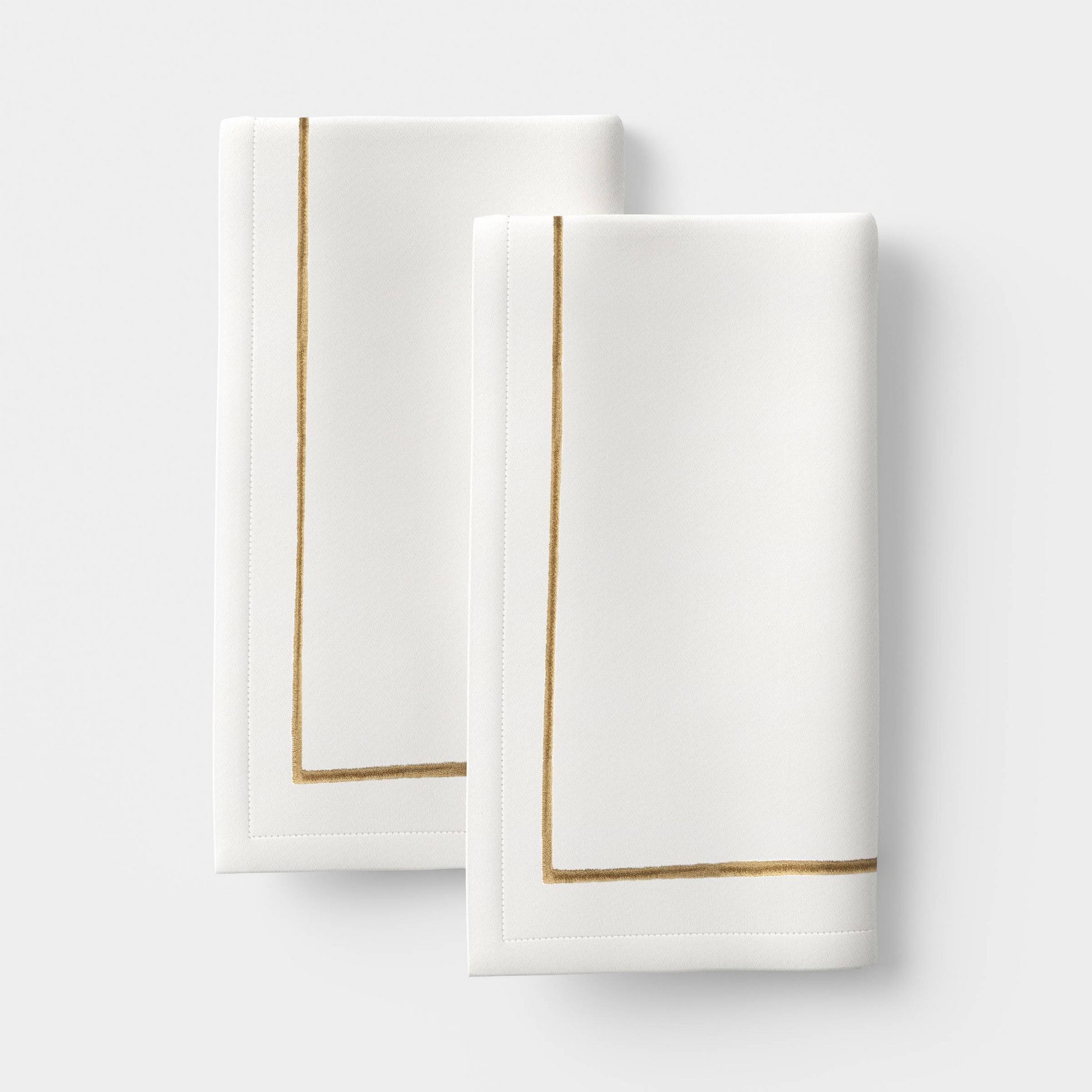 2pk Sateen Napkins White with Gold - Threshold™