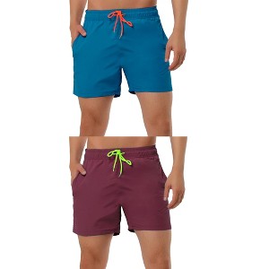 Lars Amadeus Men's Summer Beach Solid Bathing Suit Drawstring Waist Swim Shorts 2 Packs - 1 of 4