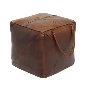 Rustic Leather Foot Stool Ottoman Smooth Brown Leather - Olivia & May: No Assembly, Indoor Use, 250 lbs Limit - 1 of 4