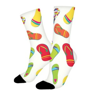 Colorful Flip Flops Women Printed Crew Socks Funny Funky Socks Soft Polyester Novelty Gifts for Artists Men - 1 of 1