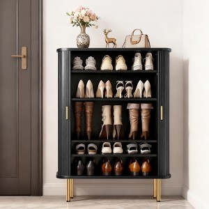 TiramisuBest 31.5" Shoe Storage Cabinet with Sliding Door, Shoe Cabinet with 6 Shelves,Freestanding Shoe Rack for Entryway, Hallway,Walnut - 1 of 4