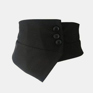 Anna-Kaci Women's Structured Asymmetrical Wide Waist Belt with Overlapping Panel Design and Decorative Button Accents 7.5x31.5in - Medium, Black - 1 of 4