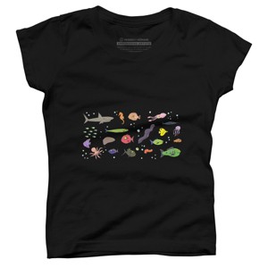 Girl's Design By Humans Funny sea creatures cartoon illustration By thefrogfactory T-Shirt - 1 of 3