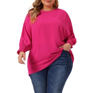 Agnes Orinda Women's Plus Size Chiffon Crew Neck Batwing Ruffle Long Sleeve Casual Blouses - 1 of 4