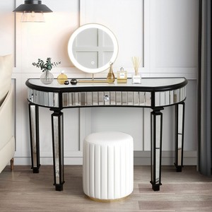 Kumasinova 47" Half Moon Mirror Console Table with Fluted Glass,Entryway Table with Crystal Knobs Drawer,Console Tables for Entryway&Bedroom - 1 of 4