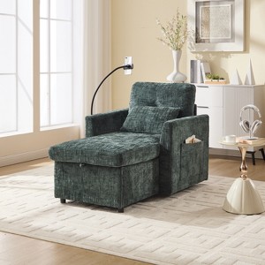 Lyngins Modern Chenille Chaise Lounge Recliner Chair with Phone Stand & Storage,Leisure Sofa Chair for Living Room,Bedroom - 1 of 4
