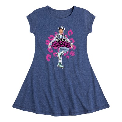 Girls' Nickelodeon That Girl Lay Lay Fit & Flair Cap Sleeve Dress - Heather Navy - Small