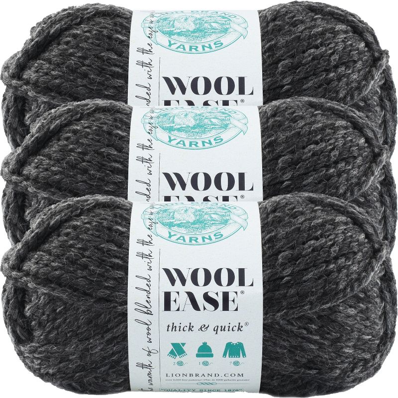(3 Pack) Lion Brand Wool-Ease Thick & Quick Yarn - Charcoal, 1 of 4