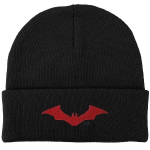 Batman Red Logo Knit Beanie for Men and Women, Black - 1 of 4
