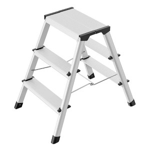 Hailo Folding Step Stool, Compact Aluminum Dual Sided 3 Step Ladder Garage, Home & Kitchen, D60, Silver - 1 of 4