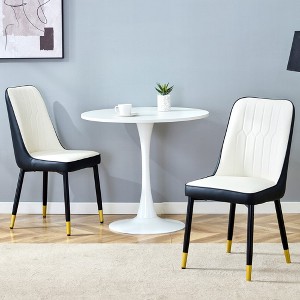MAYEERTY Set of 2 Modern Two-Tone PU Dining Chairs - White/Black, Black Legs with Gold Accent - 1 of 4