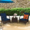 Costway 3 PCS Patio Rattan Furniture Set Coffee Table & 2 Rattan Chair W/Navy Cushions - 2 of 4