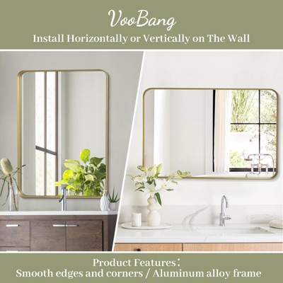 36"x24" Rectangular Silver Aluminum Wall Mirror with Rounded Corners