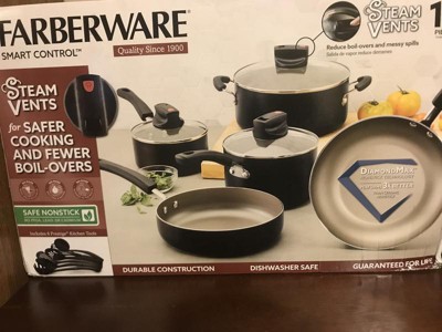 Farberware 14-Piece Black Smart Control Aluminum Nonstick Cookware Set