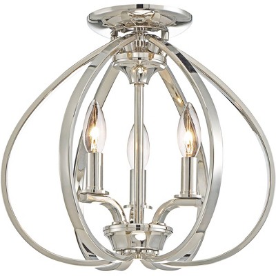 Minka Lavery Modern Industrial Ceiling Light Semi Flush Mount Fixture 14" Polished Nickel Openwork Shade for Bedroom Living Room