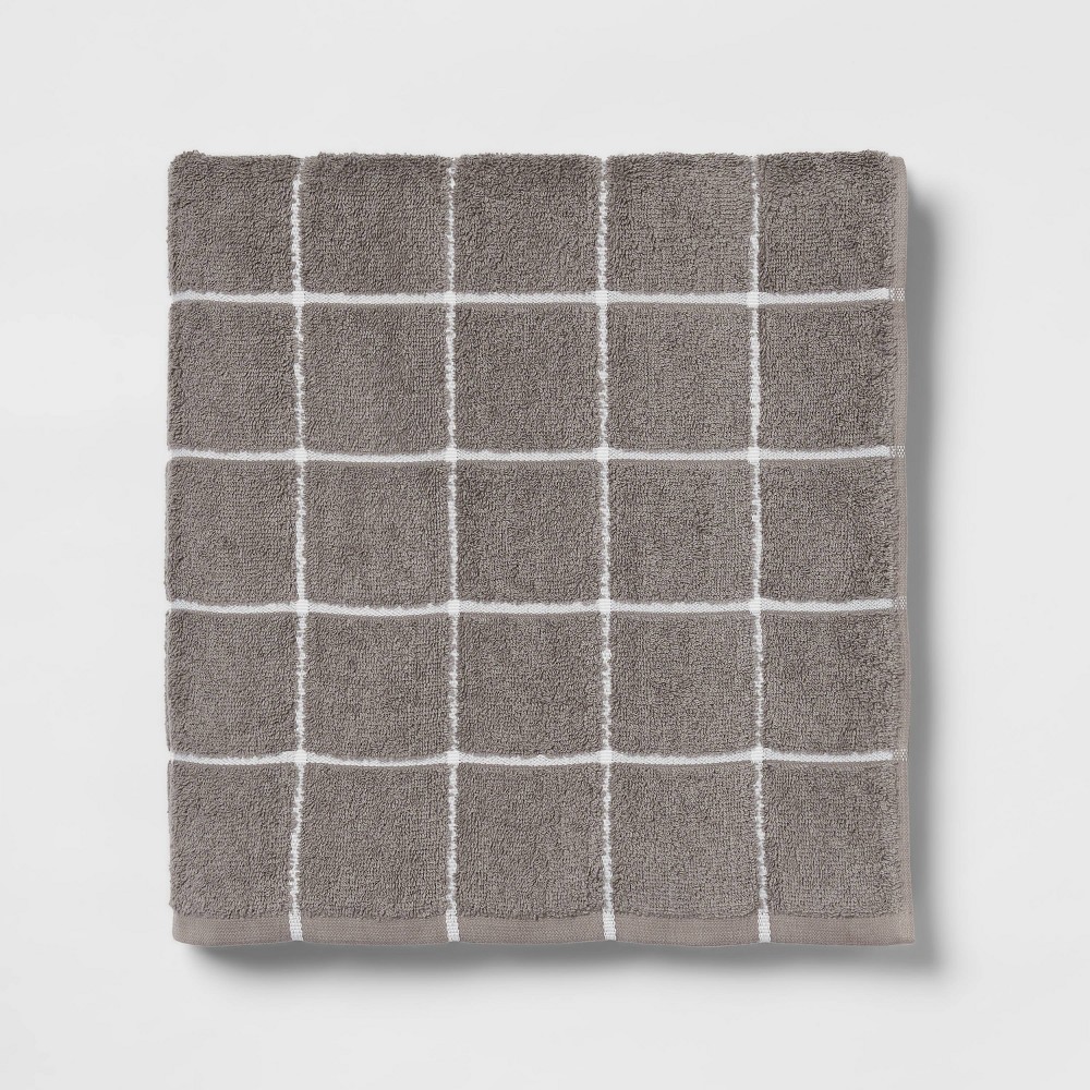 Photos - Towel Oversized Grid Everyday Bath  Dark Gray - Room Essentials™: Cotton Bl