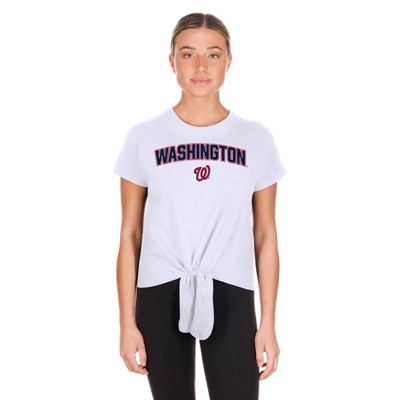 MLB Washington Nationals Women's White Front Knot T-Shirt