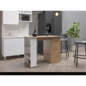 Gulches Modern Kitchen Island - 47" Wide Bar Table with One Cabinet, Five Shelves, White-Natural Oak Finish, Model VersatileSpace - 1 of 4