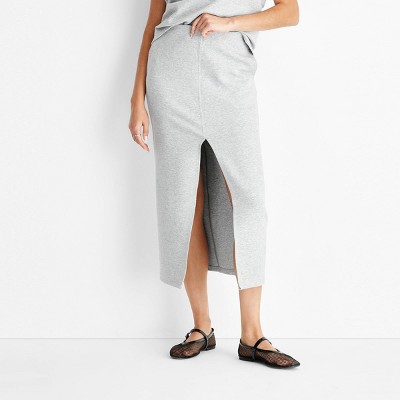 Women's Front Slit Fleece Midi Skirt - Future Collective Gray