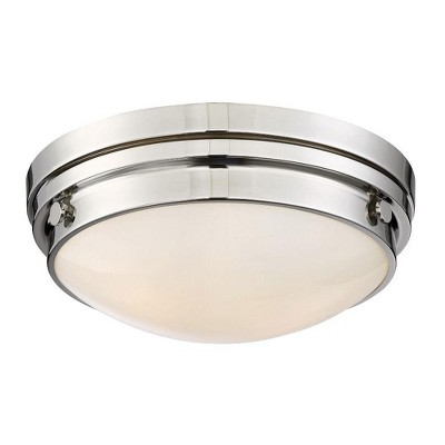 Warm Brass and White Glass 2-Light Flush Ceiling Light