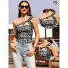 INSPIRE CHIC Women's One Shoulder Sleeveless Leopard Print Mesh Ruched Leotard Bodysuits - 2 of 4