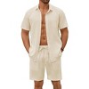 COOFANDY Mens Beach Outfits 2 Piece Sets Casual Short Sleeve Button Down Summer Textured Shirt - 3 of 4