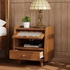 INFURNIC Nightstands Wooden Nightstand with Rattan-Woven Storage Cabinet and Drawer for Bedroom, Brown, 19.5"*13.5"*21.45" - 3 of 4