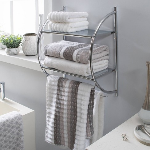 Juvale Wall Mounted 2 Tier Storage Organizer Shelf For Bathroom & Kitchen,  Chrome Metal Shower Caddy With 2 Swing Towel Rack : Target