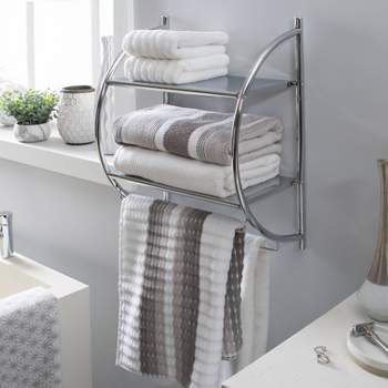 2 Tier Wall Mounted Shelf with Towel Bar Silver - Organize It All