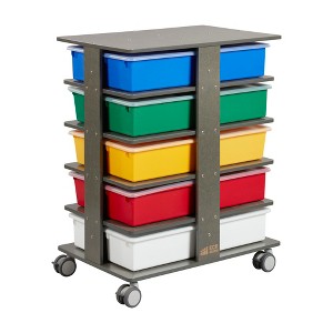 ECR4Kids 20-Compartment Mobile Storage Tower with Cubby Bins with Lids, 5x4, Grey Wash - 1 of 4