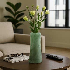 Decorative Small Glass Vase for Living Room Decor - Contemporary Flower Vase for Home, Bedroom, and Office Desk Decor - 14", Green - 1 of 4