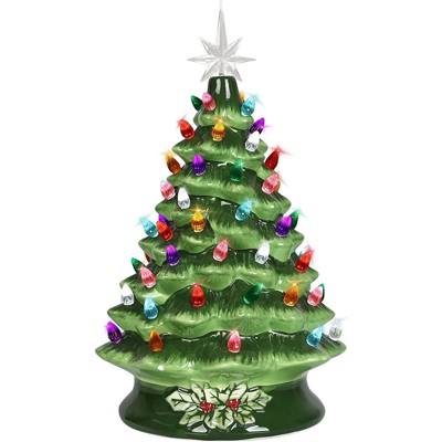 15'' Pre-lit Tabletop Christmas Tree Hand-Painted Ceramic Christmas Tree