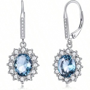 Sterling Silver Oval Birthstone Drop Earrings for Women, Mom Gifts, Leverback Style - 1 of 4