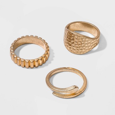 Hammered Textured and Snake Ring Set 3pc - Universal Thread™ Gold