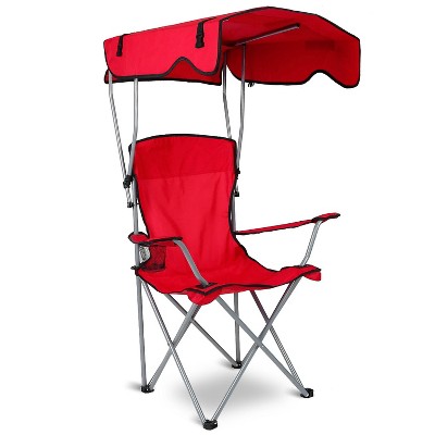 LakeForest"Foldable Beach Canopy Chair with Sun Protection, Cup Holder, and 330lbs Capacity for Outdoor Activities"Red