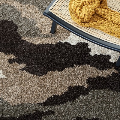Gray and Beige Camouflage Shag Area Rug 8'6" x 12'