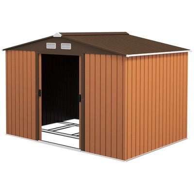 Brown Metal Outdoor Storage Shed with Windows and Kit