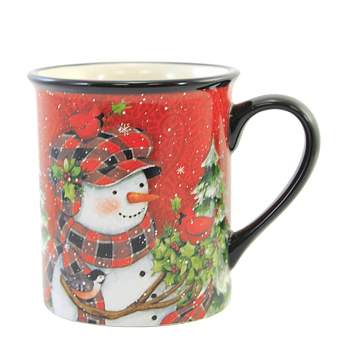 Tabletop Christmas Lodge Snowman Mug. Pine Trees Birds Beverage Certified International  -  Drinkware